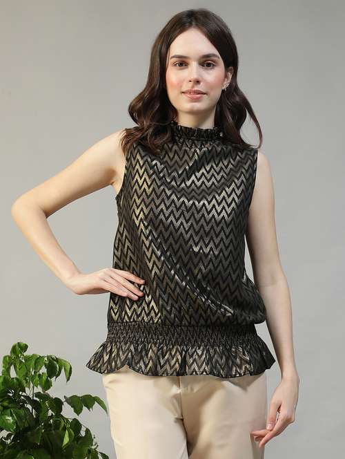 women chevron print sleeveless mock neck top - 22082619 -  Standard Image - 0
