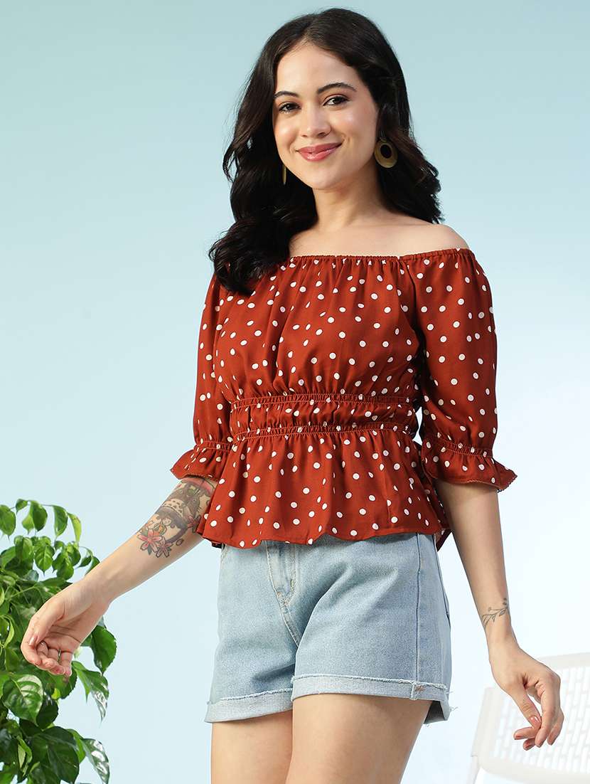 women polka doted off shoulder peplum top - 22082620 - Standard Image - 1