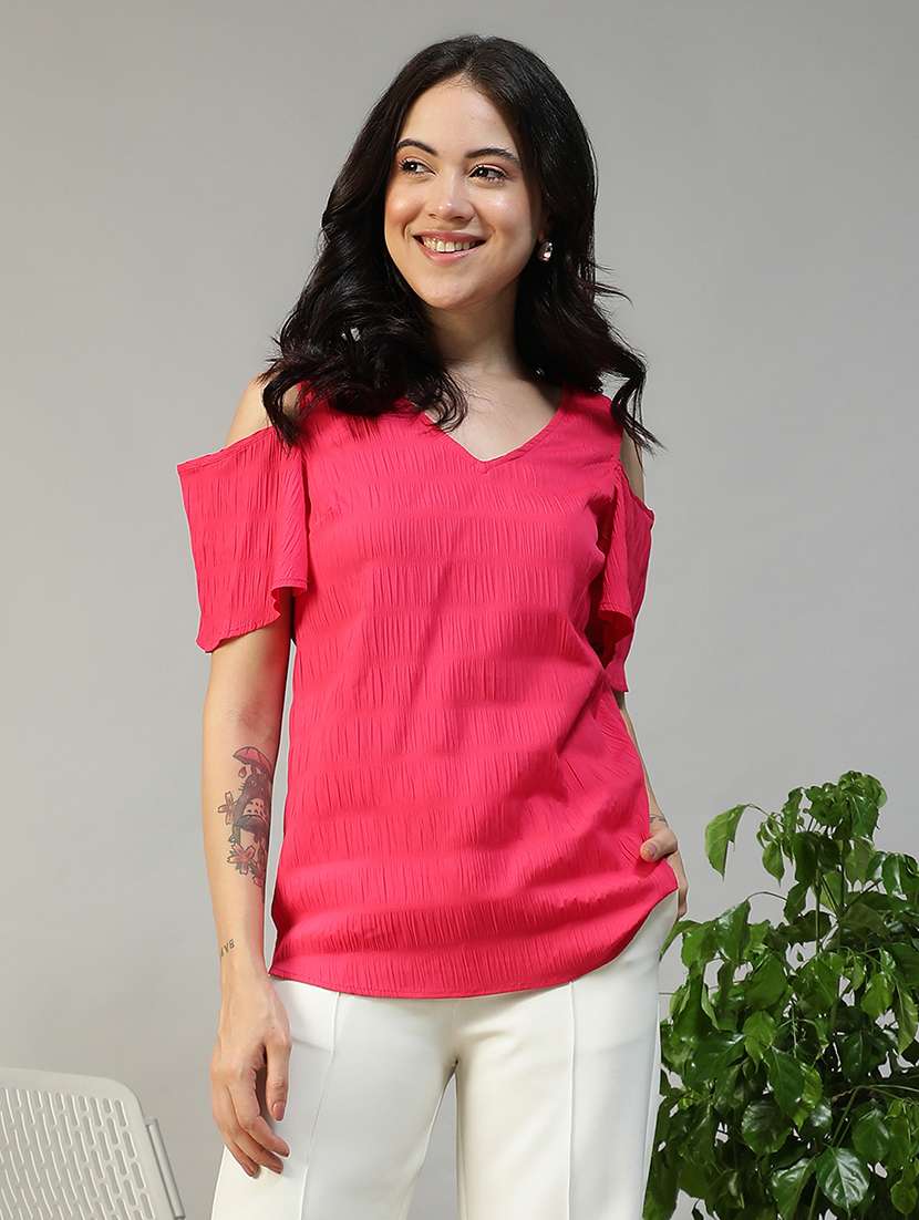 women solid cold shoulder regular fit top