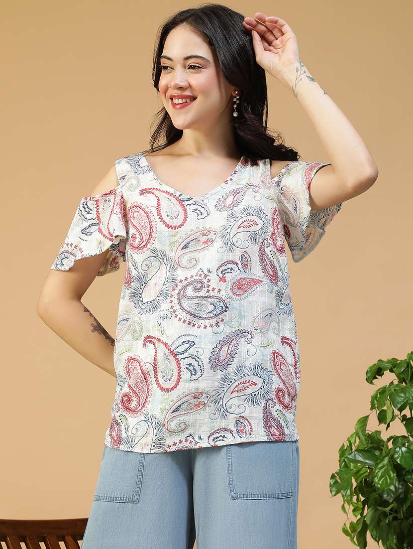 women printed cold shoulder regular fit top - 22082626 -  Zoom Image - 0