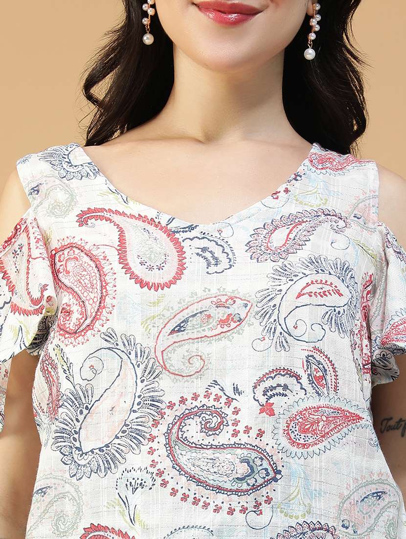 women printed cold shoulder regular fit top - 22082626 -  Standard Image - 4
