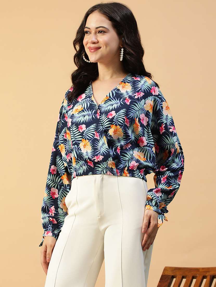 women printed puff sleeve blouson top - 22082628 -  Standard Image - 1