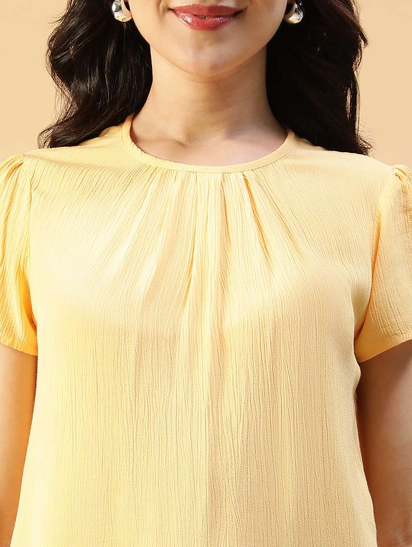 women solid round neck puff sleeve regular top - 22082634 -  Standard Image - 4