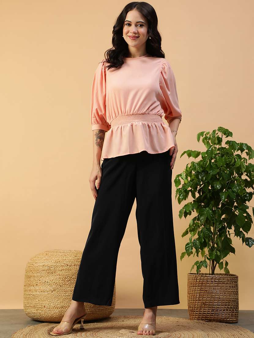 women solid puff sleeve peplum top - 22082635 -  Standard Image - 4