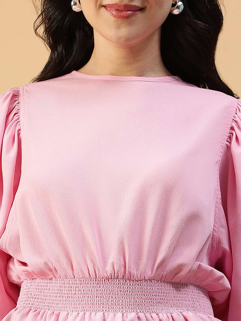 women solid puff sleeve peplum top - 22082637 -  Standard Image - 4