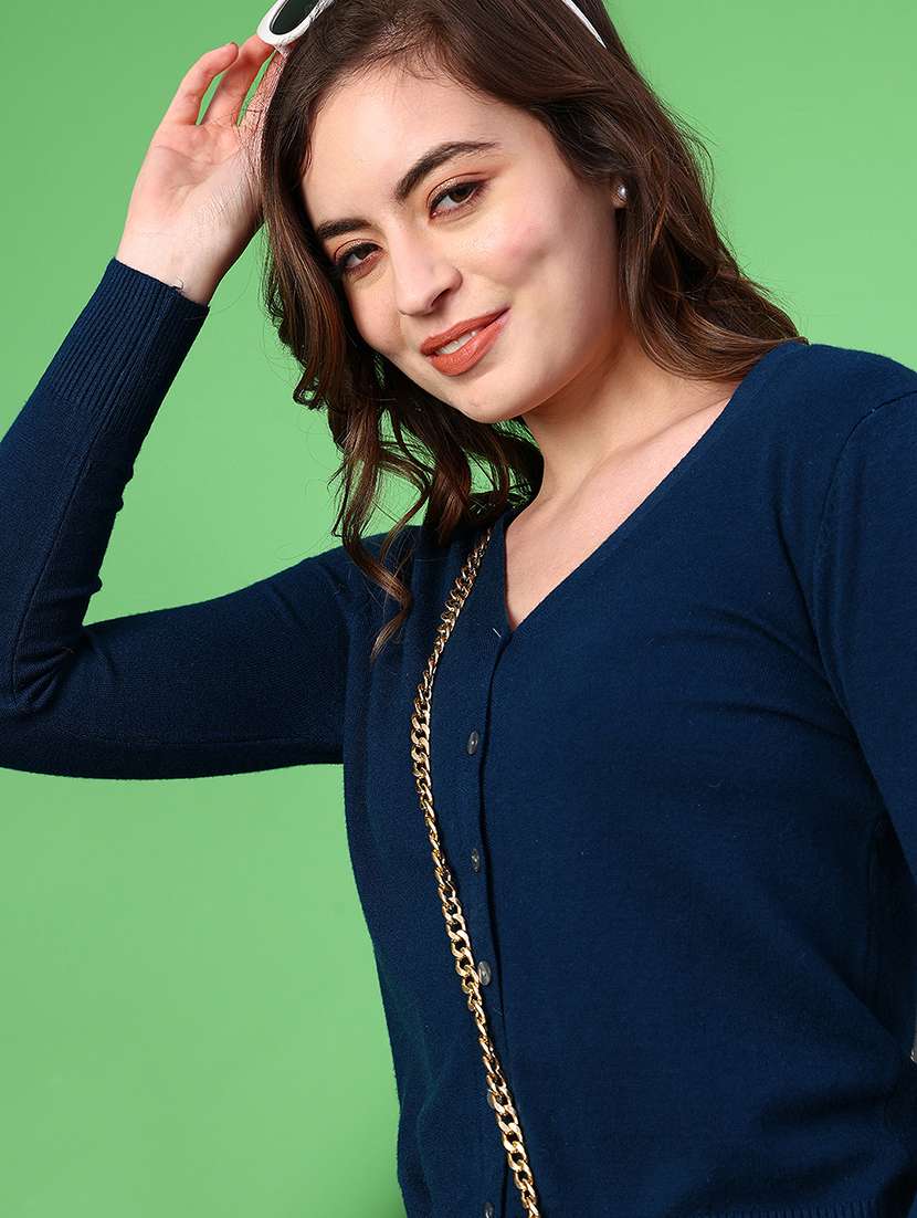 women solid long sleeve cardigan