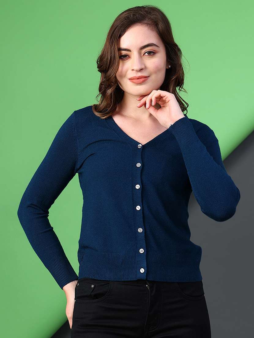 women solid long sleeve cardigan - 22082884 -  Standard Image - 1