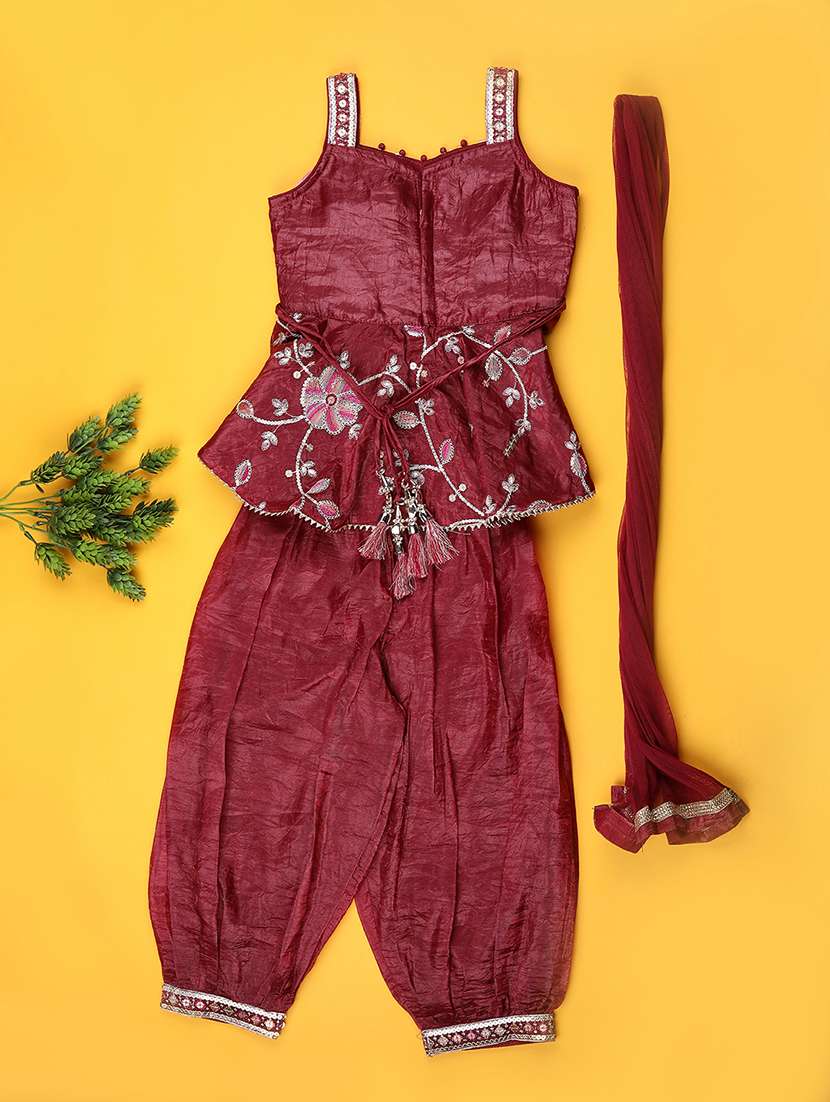 girls embroidered sleeveless kurta and salwar with dupatta - 22082953 -  Standard Image - 1