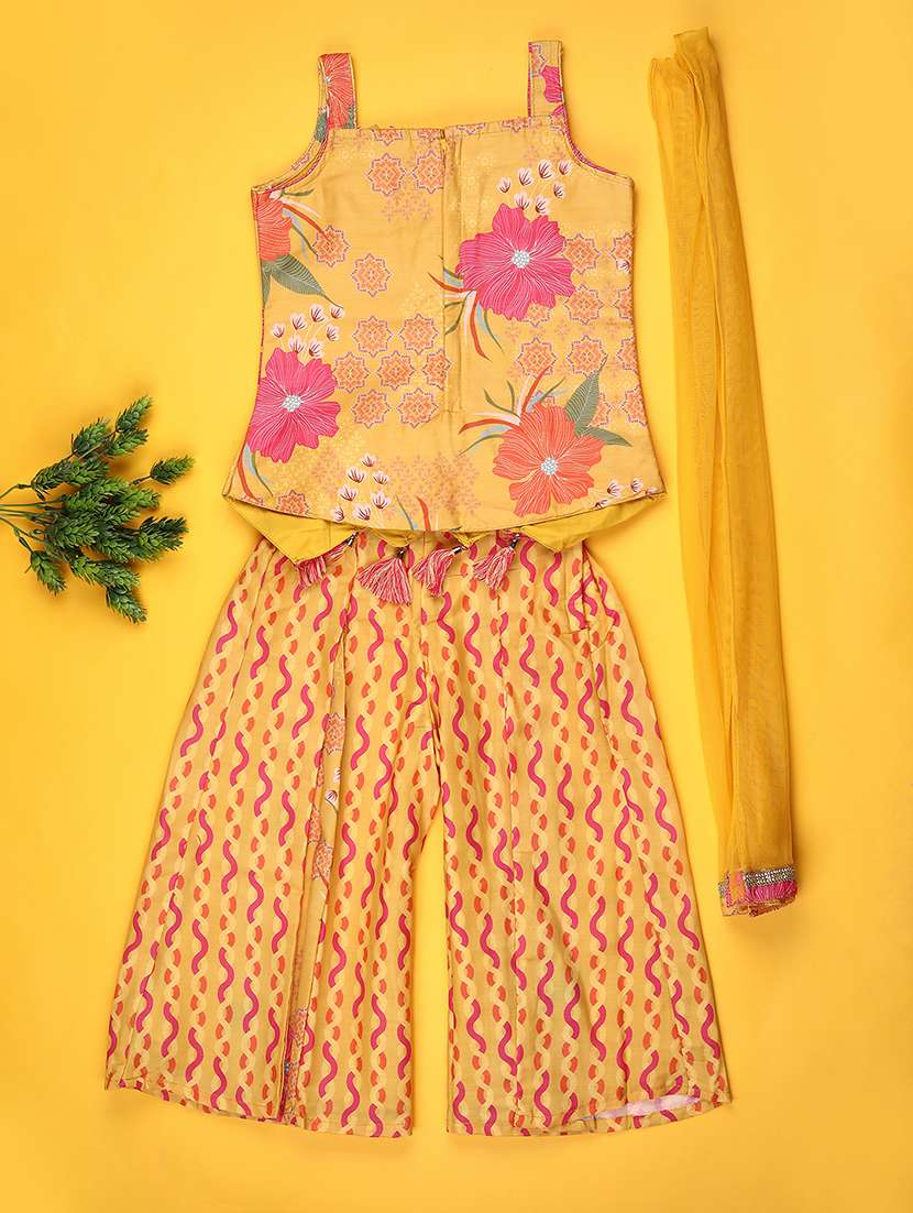 Girls Printed Sleeveless Kurta And Palazzo With Dupatta - 22082954 -  Standard Image - 1