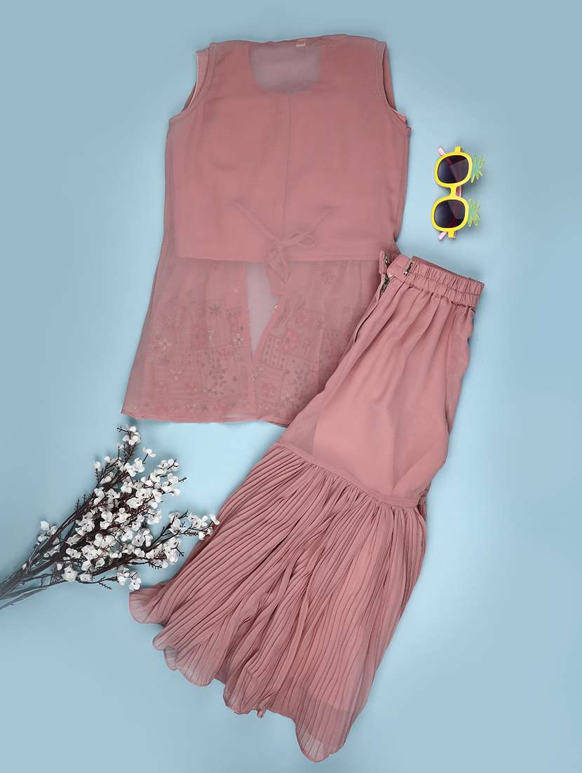 girls solid with work sleeveless kurta sharara set  - 22082956 -  Standard Image - 1