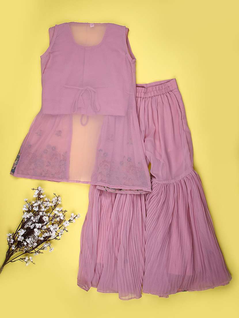 girls solid with work sleeveless kurta sharara set  - 22082958 -  Standard Image - 1