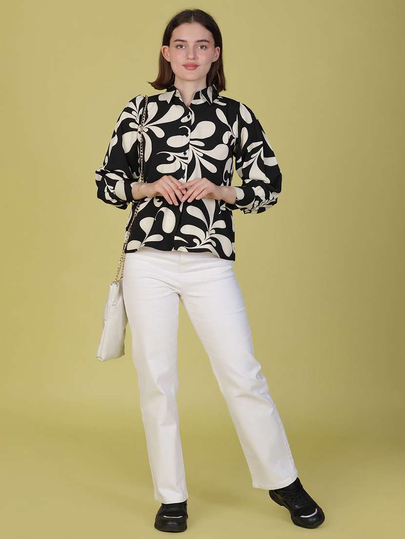 women printed puff sleeve collared shirt - 22082989 - Standard Image - 4