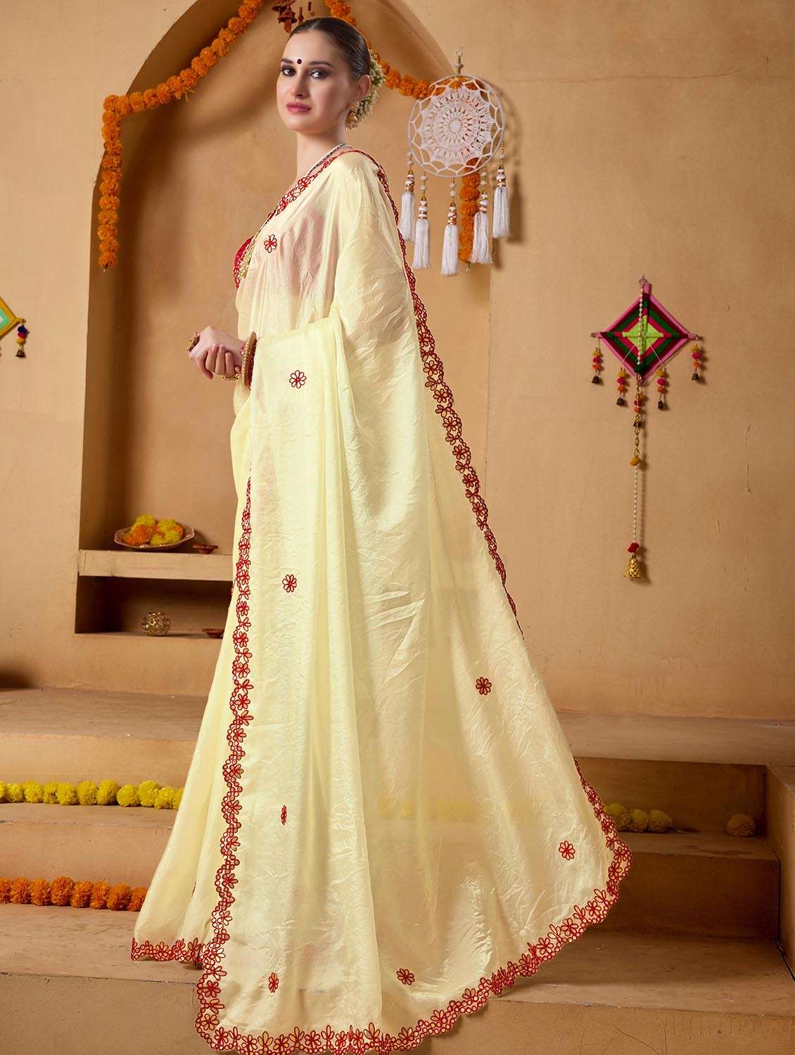 women solid with work embroidered saree with blouse - 22083007 -  Standard Image - 1