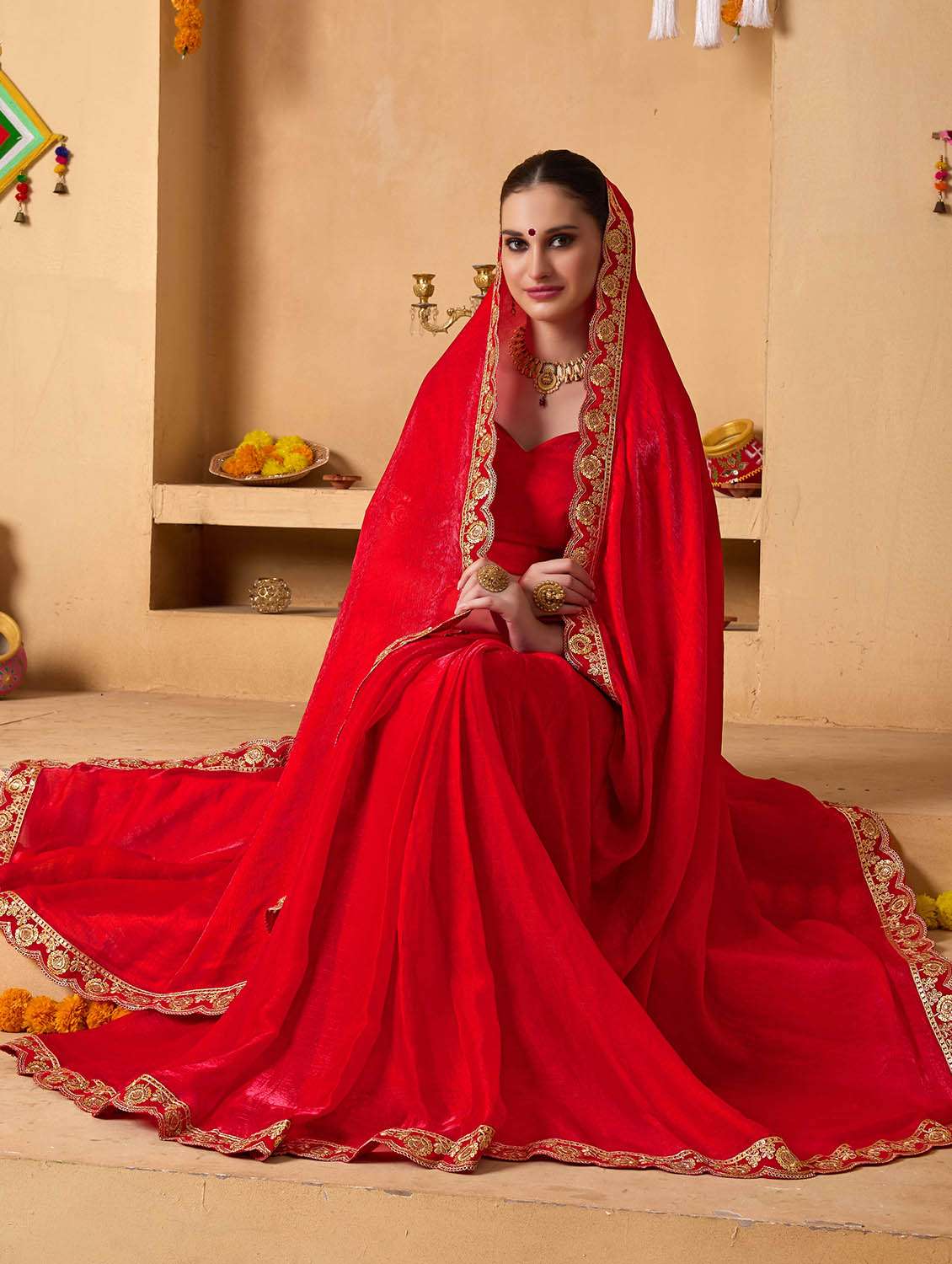 women solid with bordered saree with blouse - 22083016 - Standard Image - 1
