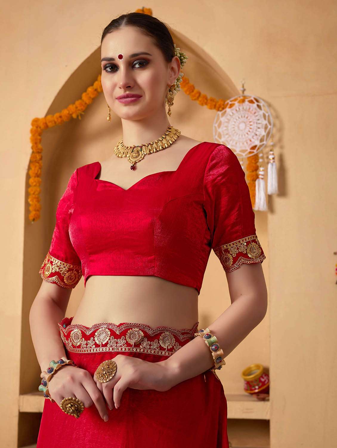 women solid with bordered saree with blouse - 22083016 - Standard Image - 4