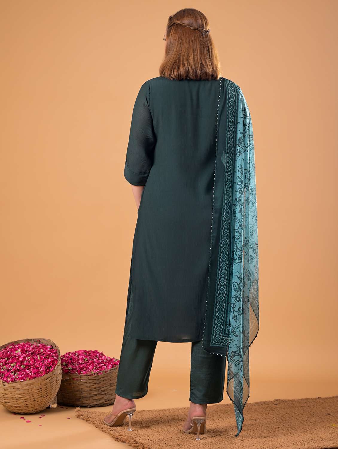 women embroidered three quarter sleeve kurta pant with dupatta set - 22083115 -  Standard Image - 4