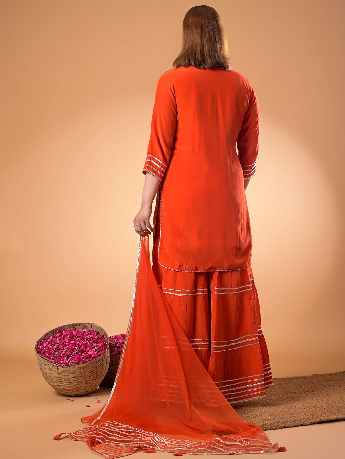 women embroidered three quarter sleeve kurta sharara with dupatta set - 22083118 -  Standard Image - 4