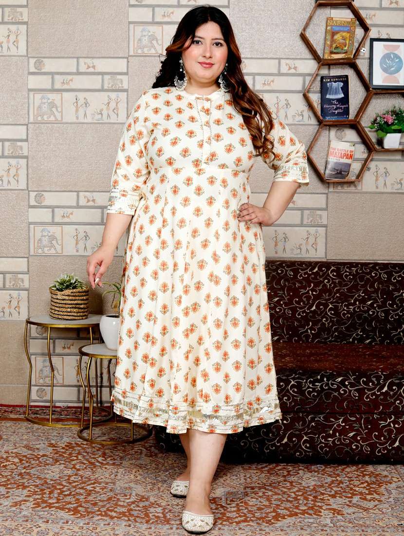 women plus size printed mandarin neck a-line dress - 22083124 -  Standard Image - 1
