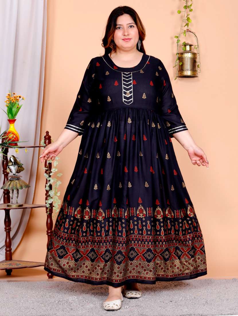 women plus size printed round neck flared dress - 22083125 -  Standard Image - 1