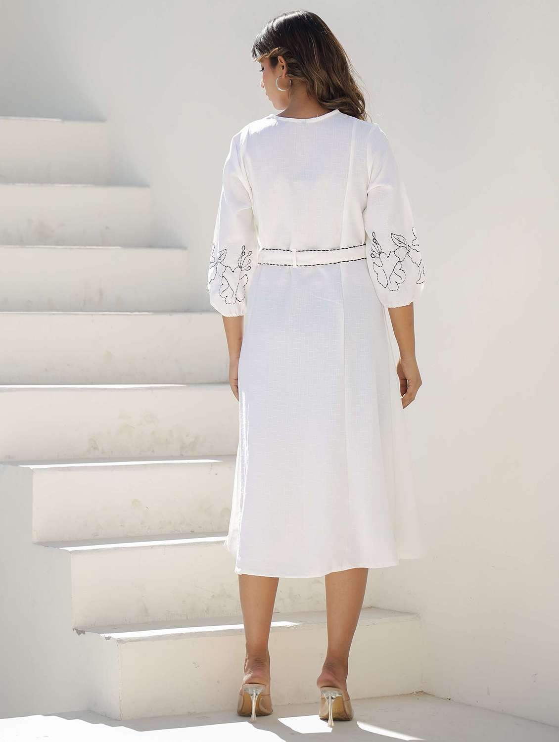 women embroidered puff sleeve a-line dress - 22083126 - Standard Image - 1