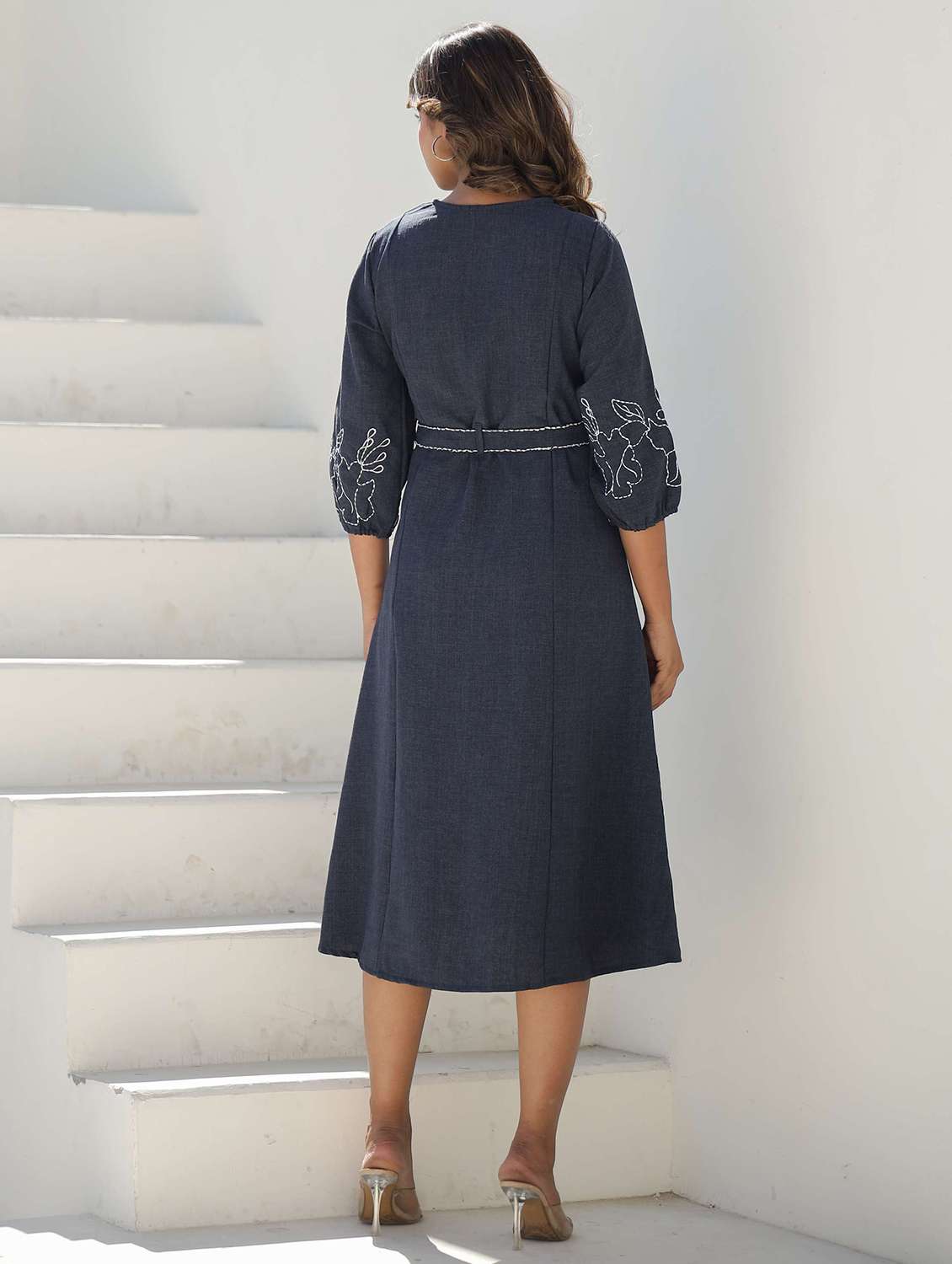 women embroidered puff sleeve a-line dress - 22083128 - Standard Image - 1
