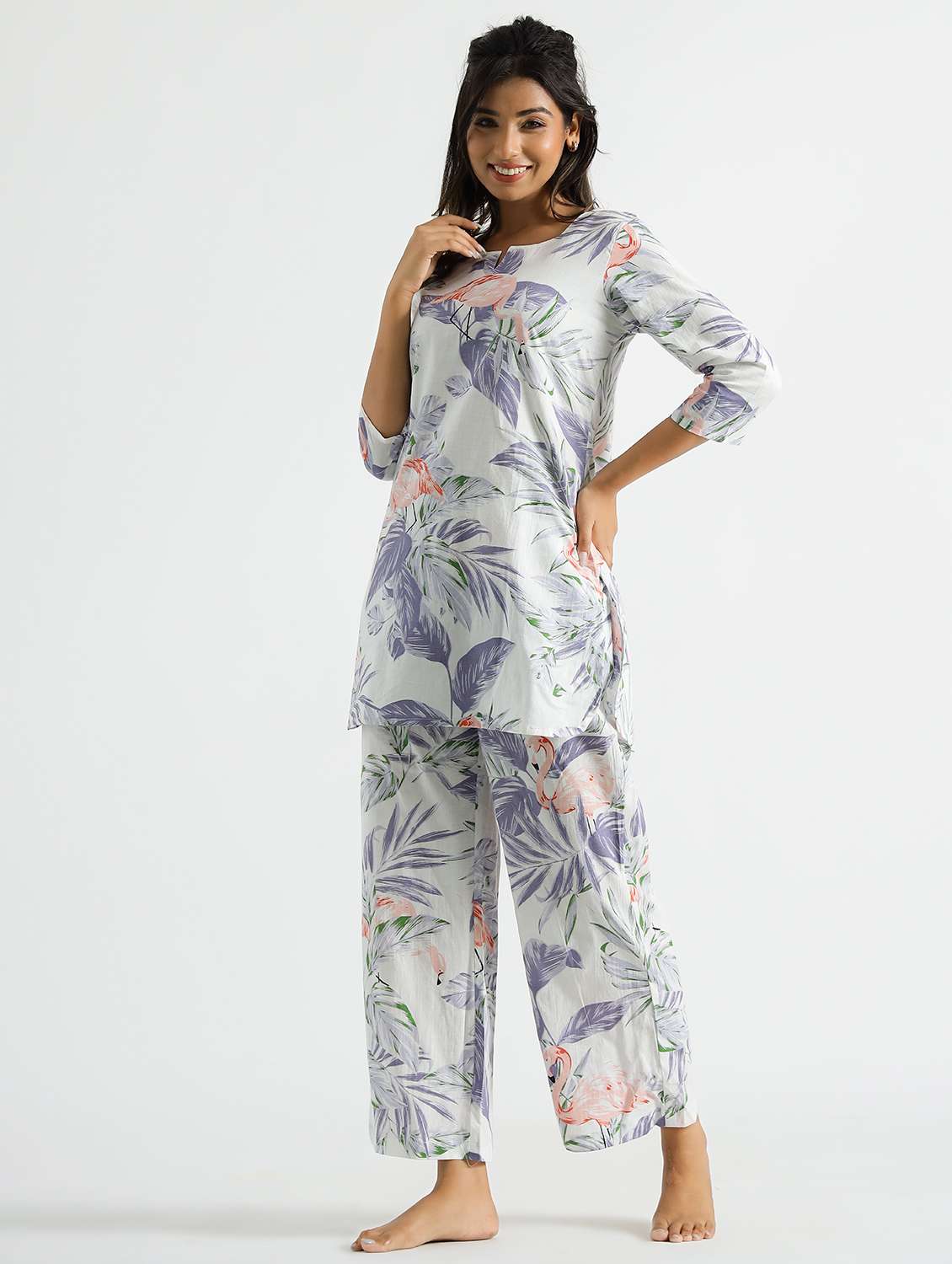 women three quarter sleeve regular fit ethnic co-ord set