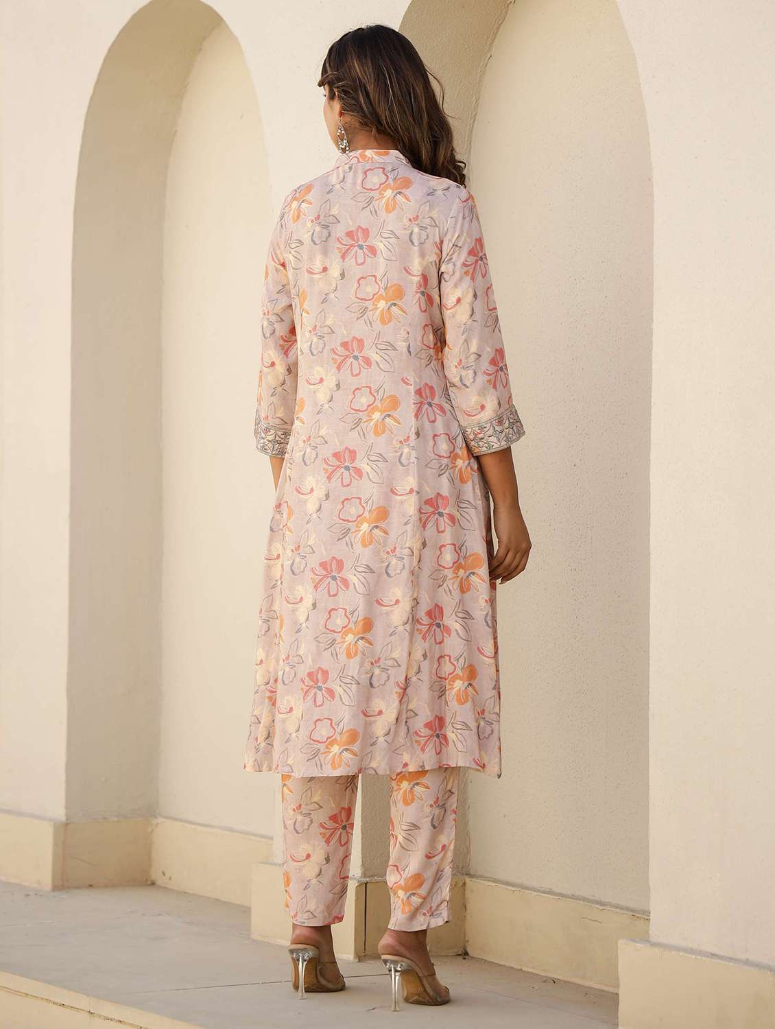 women floral printed three quarter sleeve kurta pant set - 22083135 -  Standard Image - 1