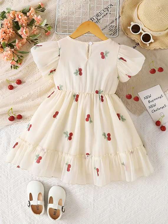 girls printed puff sleeve flared dress - 22083161 -  Standard Image - 1