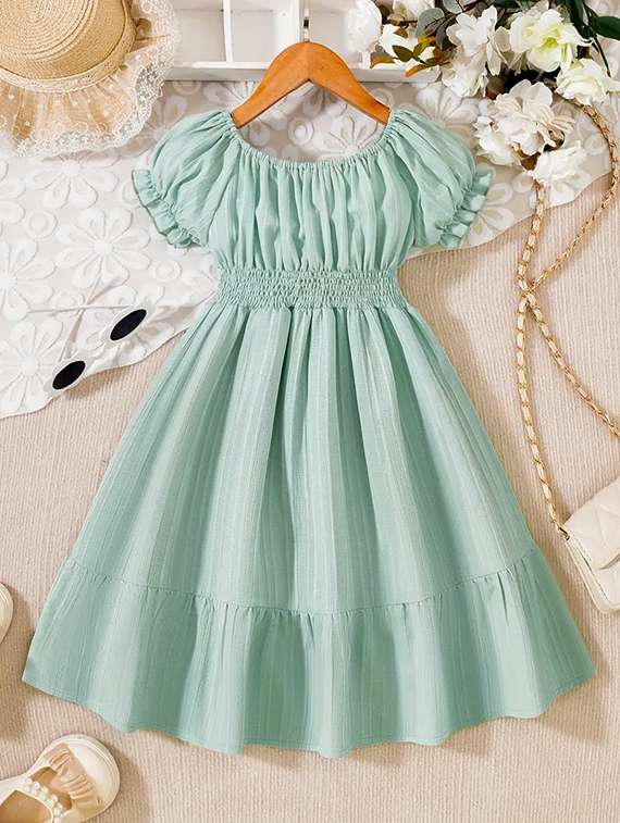 women solid puff sleeve tiered dress - 22083162 -  Standard Image - 1
