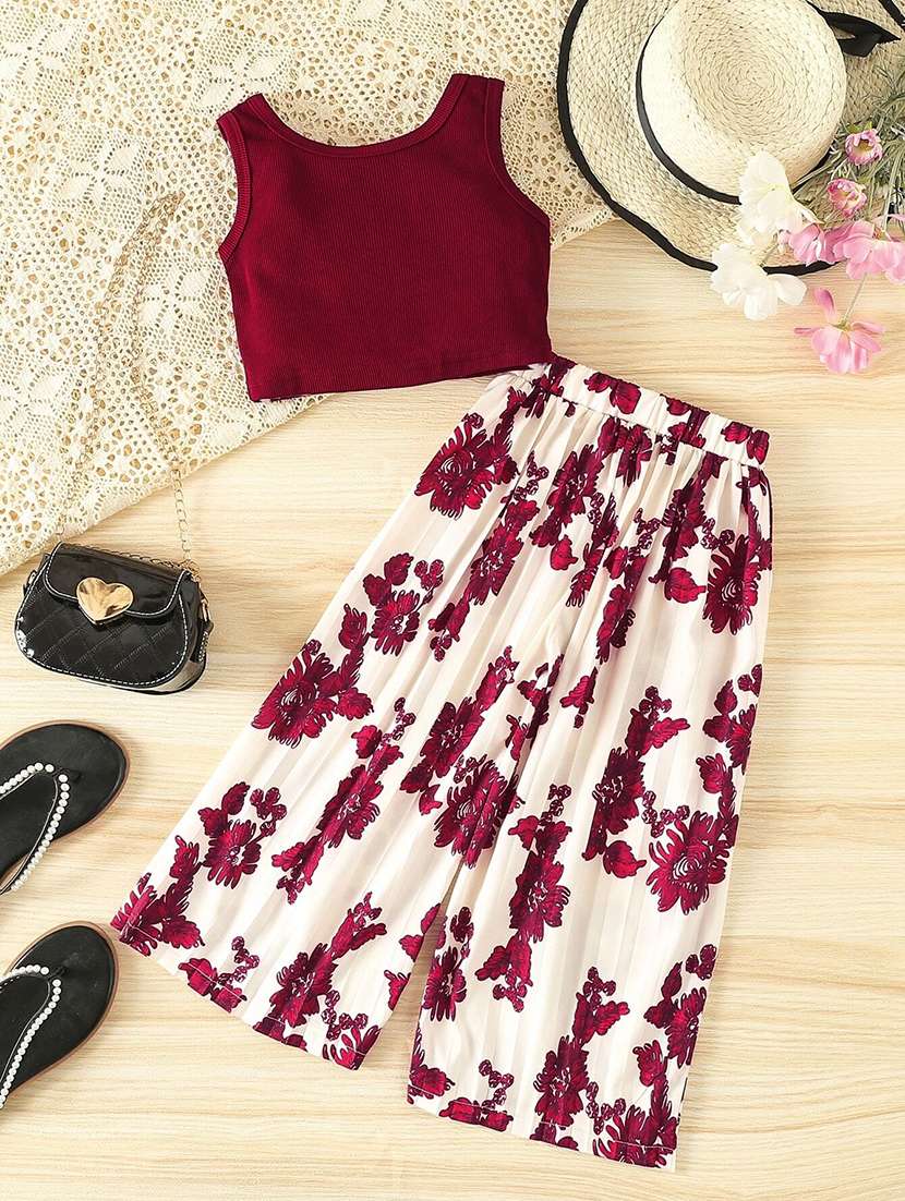 girls floral print top and skirt co-ord set - 22083165 -  Standard Image - 1