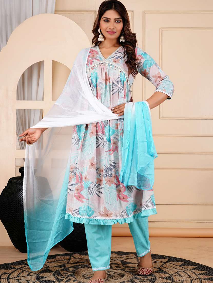 women floral three quarter sleeve kurta pant with dupatta set - 22083221 - Standard Image - 1