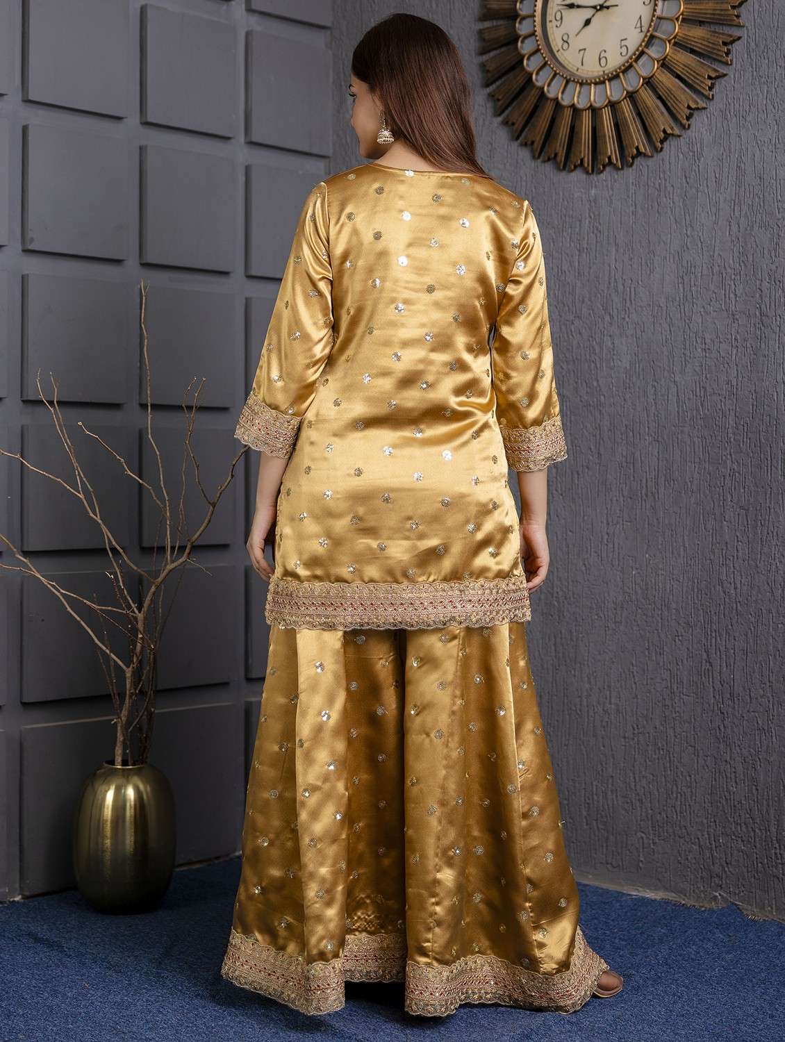 women embroidered three quarter sleeve kurta sharara with dupatta set - 22083222 - Standard Image - 4