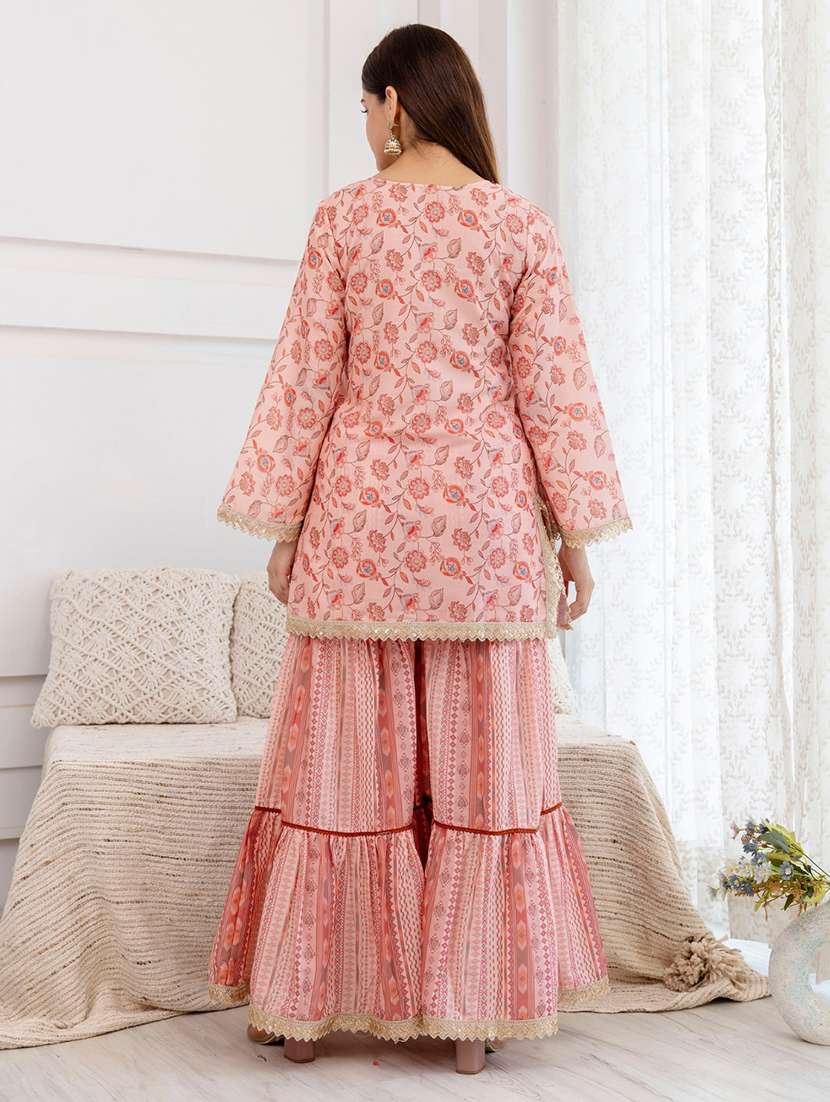 women embroidered long sleeve kurta sharara with dupatta set - 22083224 -  Standard Image - 4