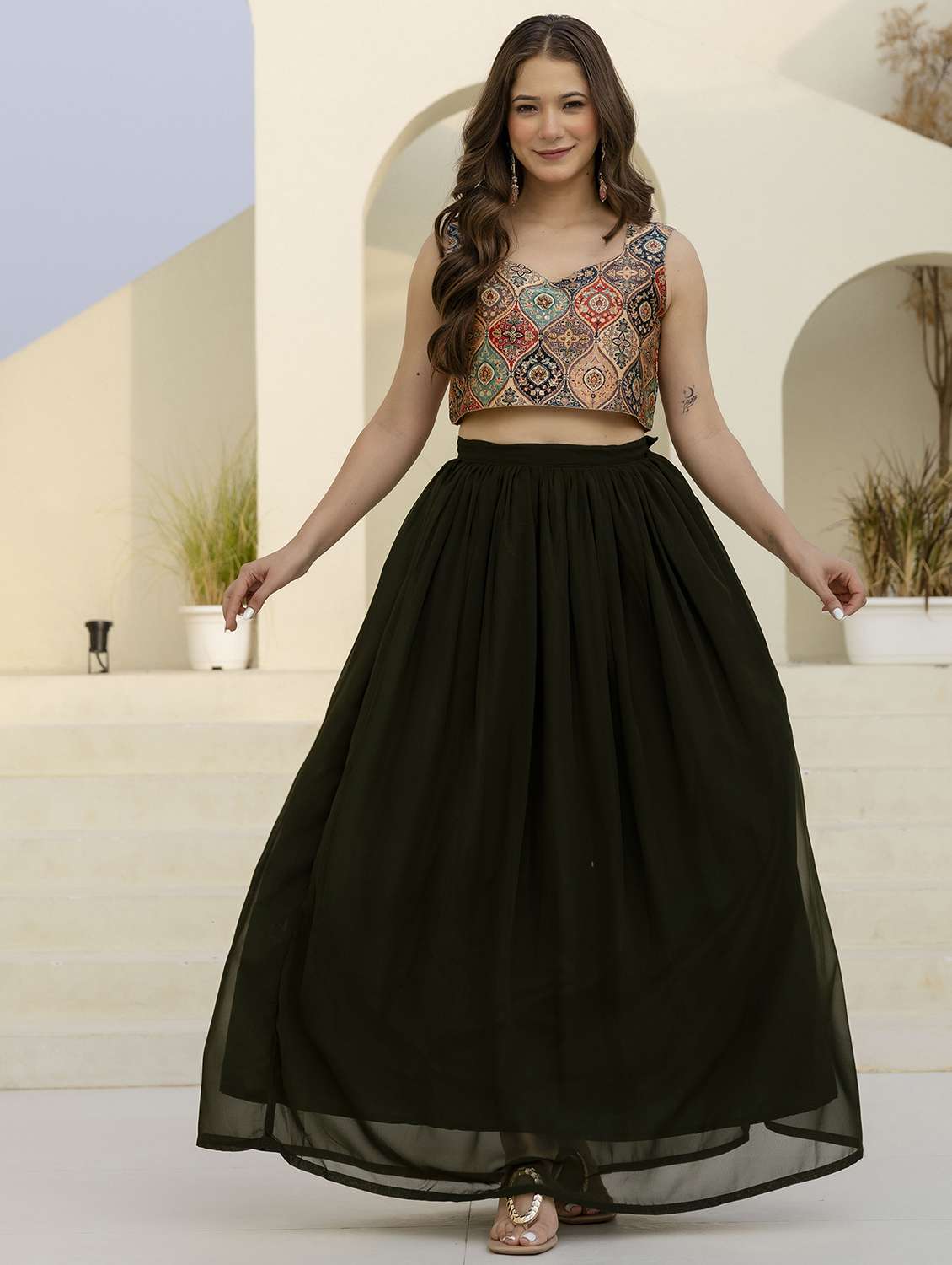 women printed long sleeve skirt top set - 22083226 -  Standard Image - 1