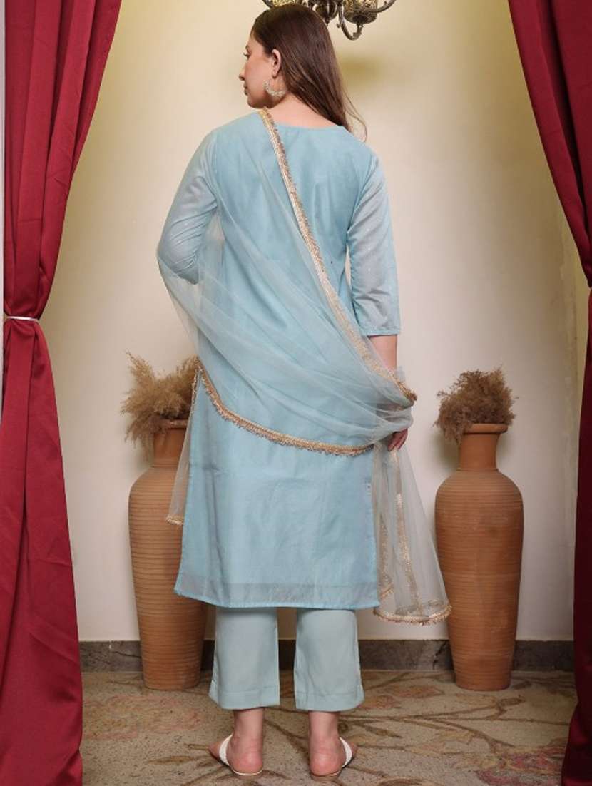 women embroidered three quarter sleeve kurta pant with dupatta set - 22083228 - Standard Image - 4