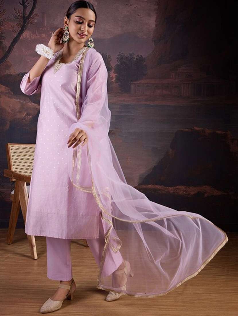 women embroidered three quarter sleeve kurta pant with dupatta set - 22083229 -  Standard Image - 1