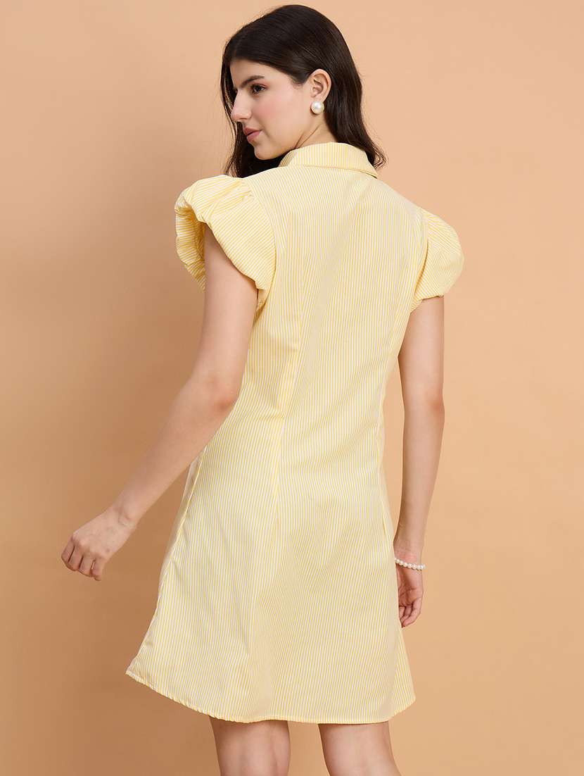 women striped puff sleeve collared shirt dress - 22083233 - Standard Image - 4