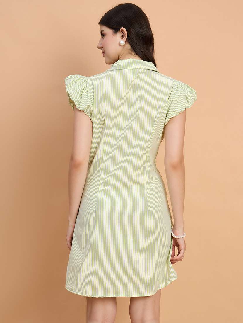 women striped puff sleeve collared shirt dress - 22083234 - Standard Image - 4