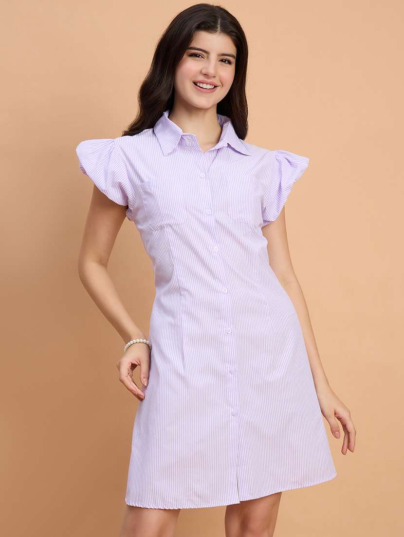 women striped puff sleeve collared shirt dress - 22083235 -  Standard Image - 1