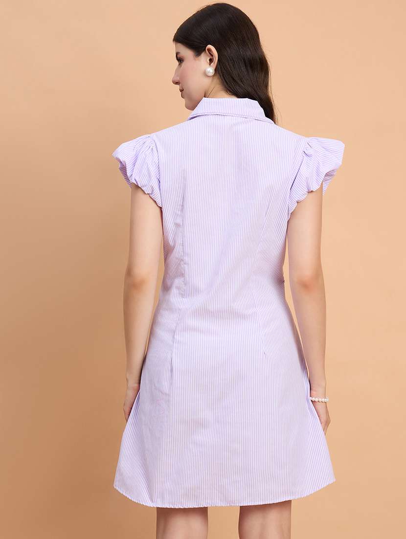 women striped puff sleeve collared shirt dress - 22083235 - Standard Image - 4
