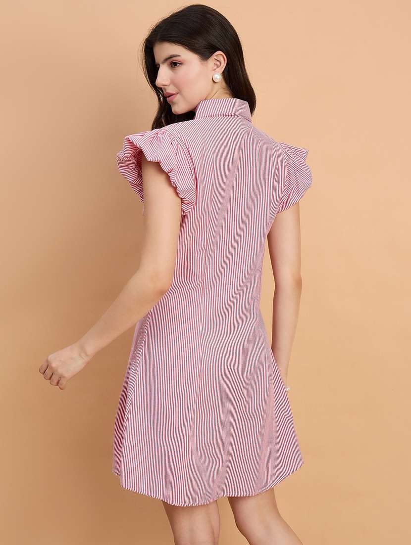 women striped puff sleeve collared shirt dress - 22083237 - Standard Image - 4