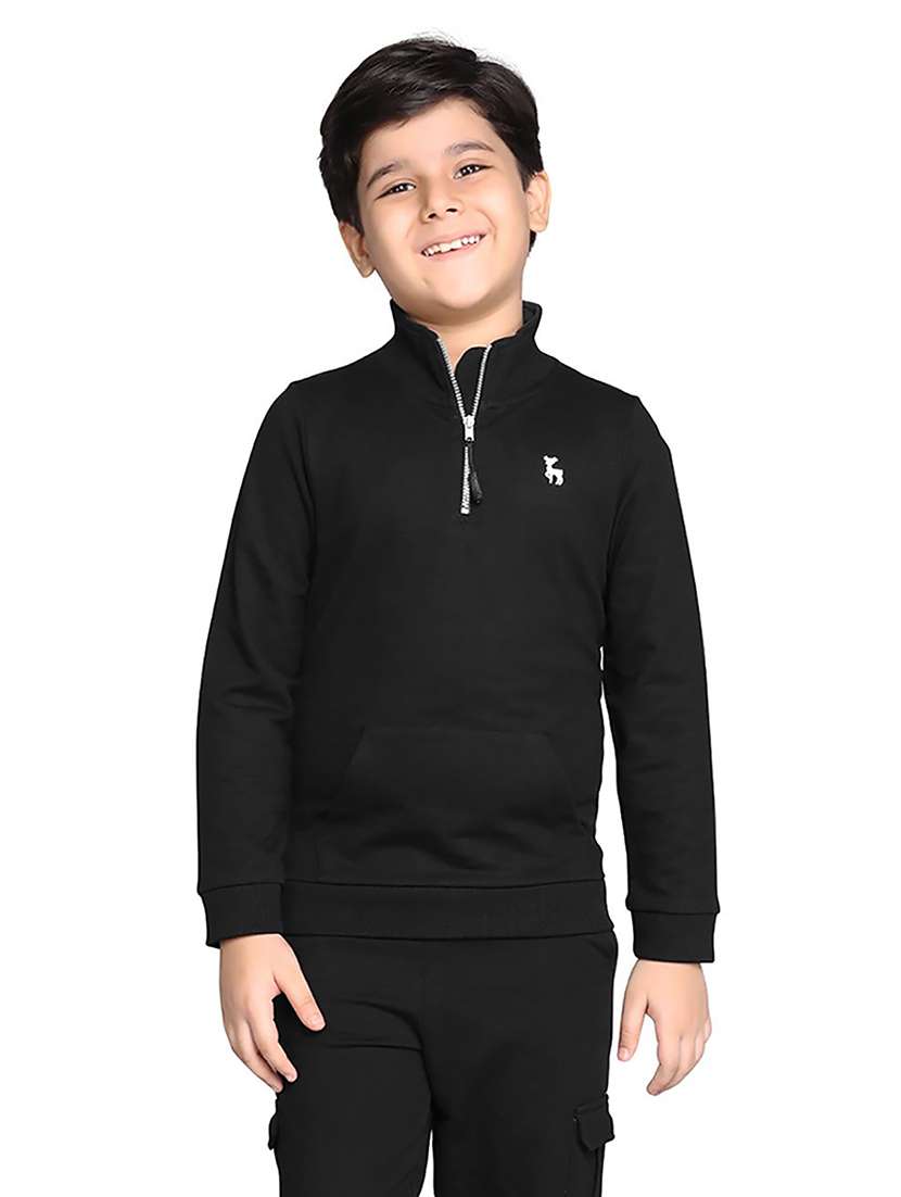 boys solid long sleeve stand collar sweatshirt