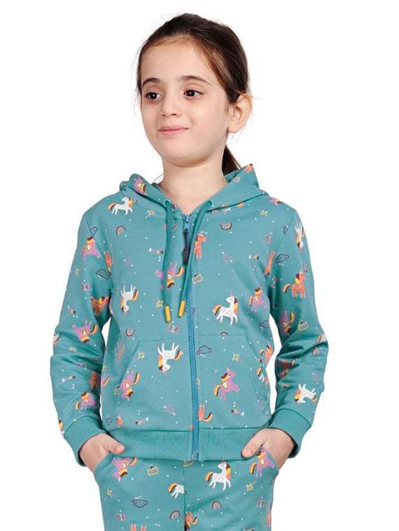 girls printed long sleeve hooded sweatshirt