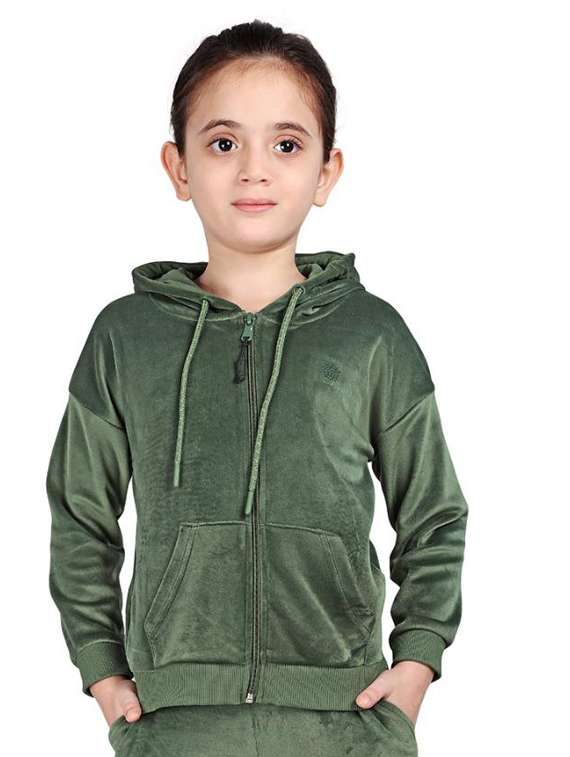 girls solid long sleeve hooded sweatshirt
