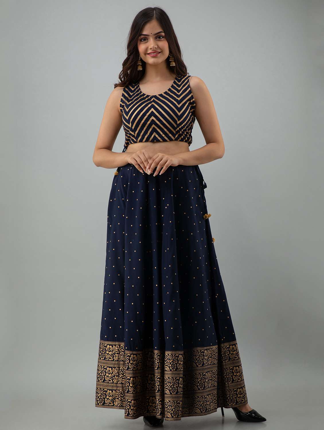 women foil printed skirt top with long jacket set - 22083307 -  Standard Image - 1