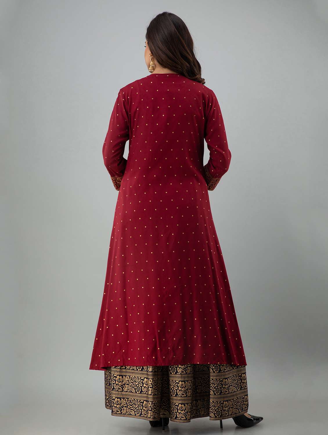 women foil printed skirt top with long jacket set - 22083307 -  Standard Image - 4