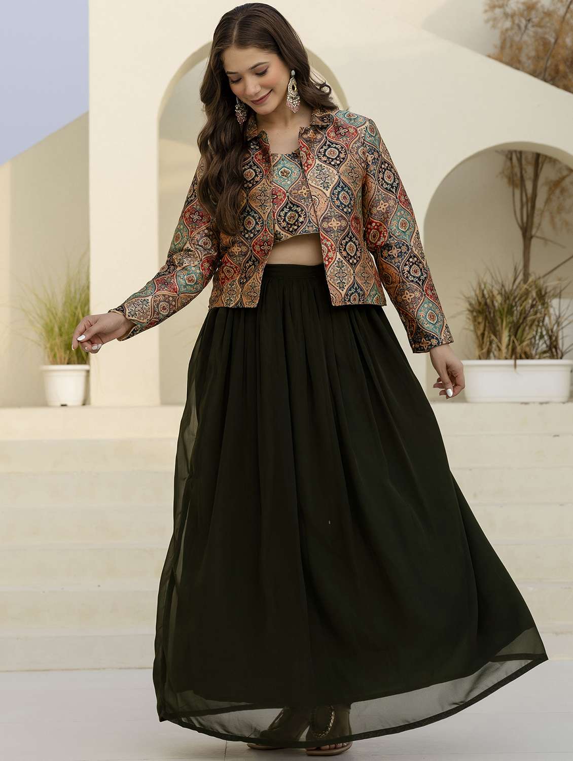 women printed long sleeve skirt top set - 22083312 -  Standard Image - 1
