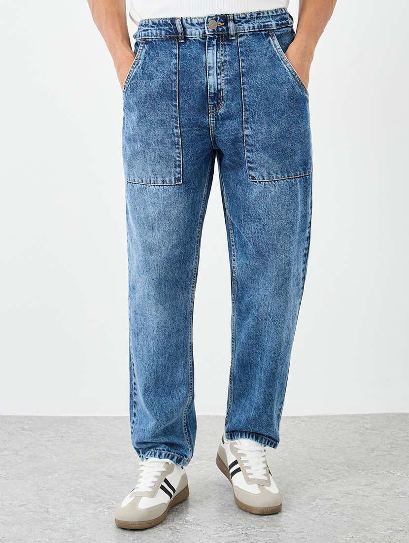 men plain mid rise full length straight fit jeans - 22083329 -  Zoom Image - 0