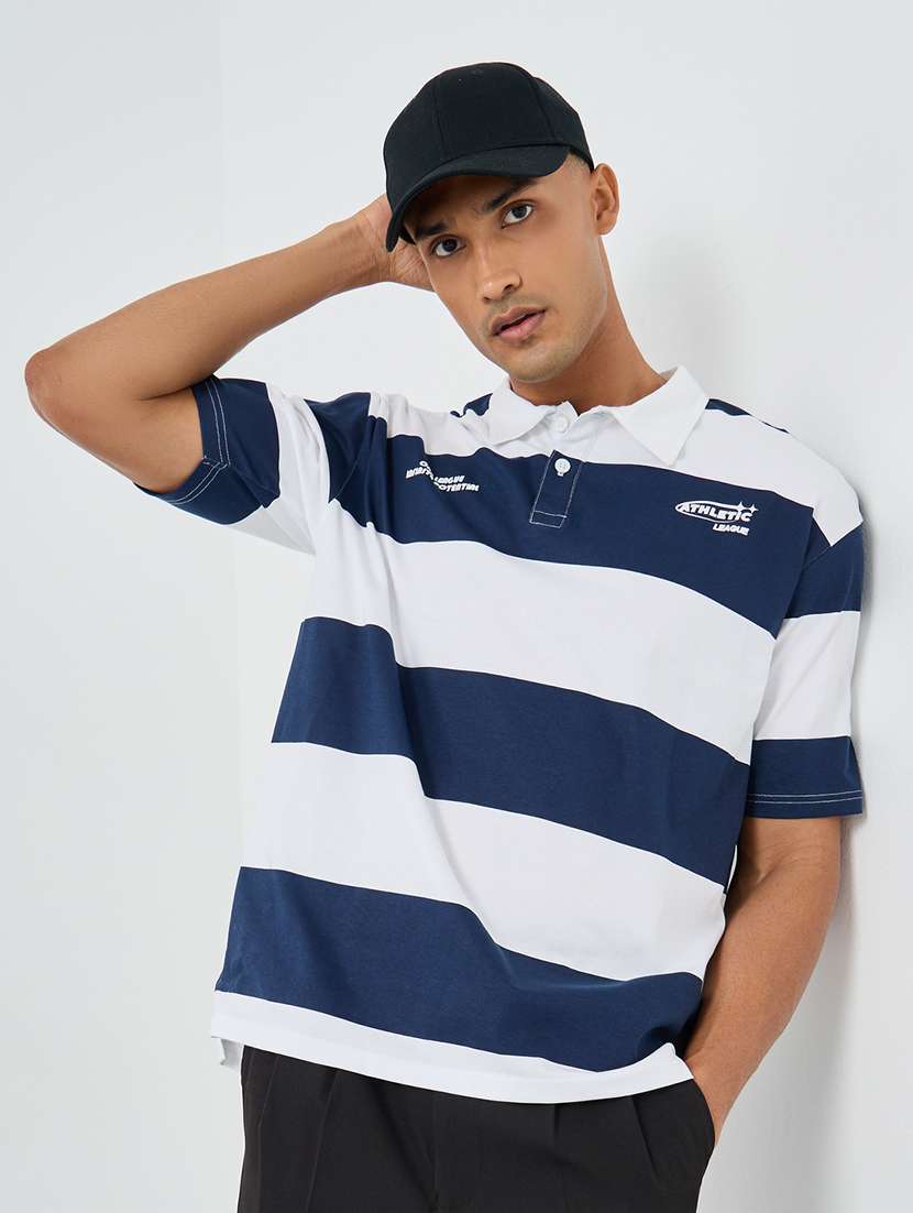 men striped short sleeve oversized polo t-shirt