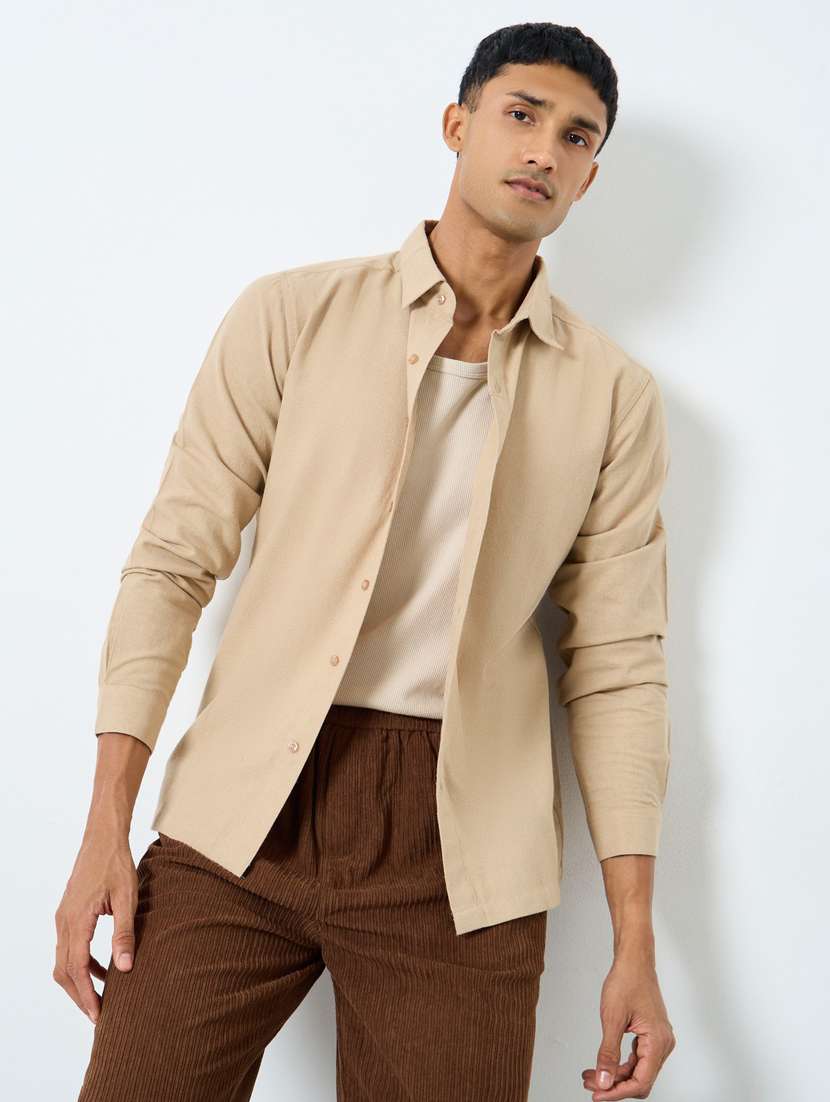 men solid long sleeve regular fit casual shirt - 22083427 -  Standard Image - 1